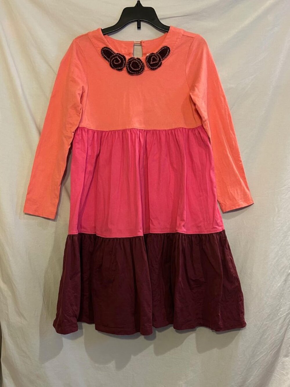 Hanna Andersson Girls 10 140cm Pink Tiered Long Sleeve Dress Flowers Classic